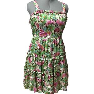 The impeccable Pig Pink and Green Ruched Tiered Dress